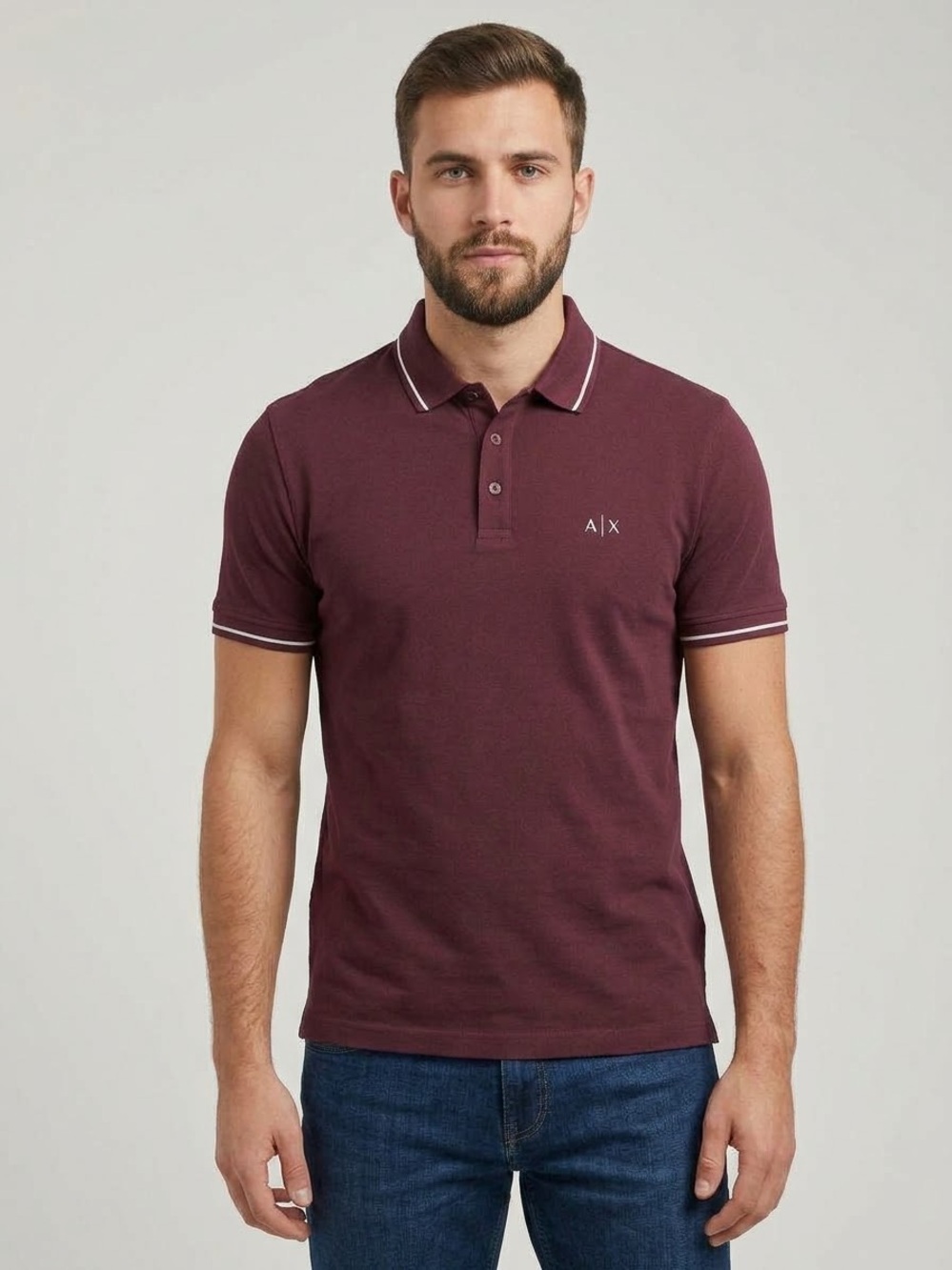 Armani Exchange AX Men's Short Sleeve Tipped Collar Logo Pique Polo Shirt